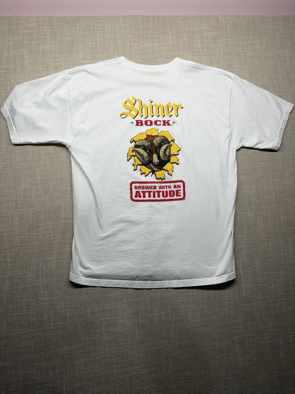 RARE VTG Shiner Bock Brewed With An Attitude Ram Head Beer T-Shirt XL