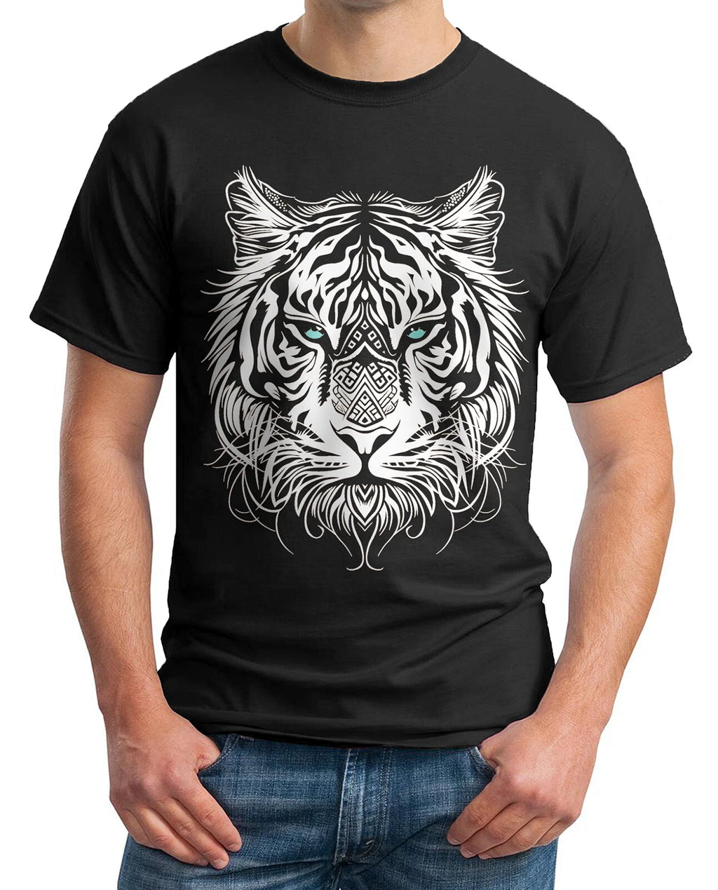 Men's Tribal Tiger Tee: Explore Vibrant Color Options! Premium flock Garments