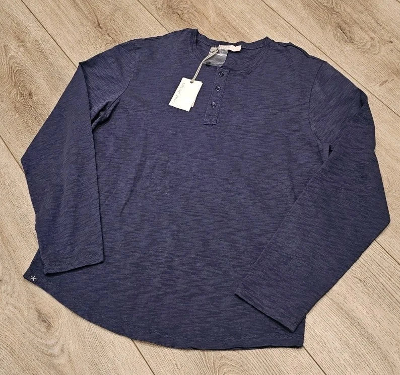 Barefoot Dreams Henley Shirt w/placket Cotton Long Sleeve Sz L