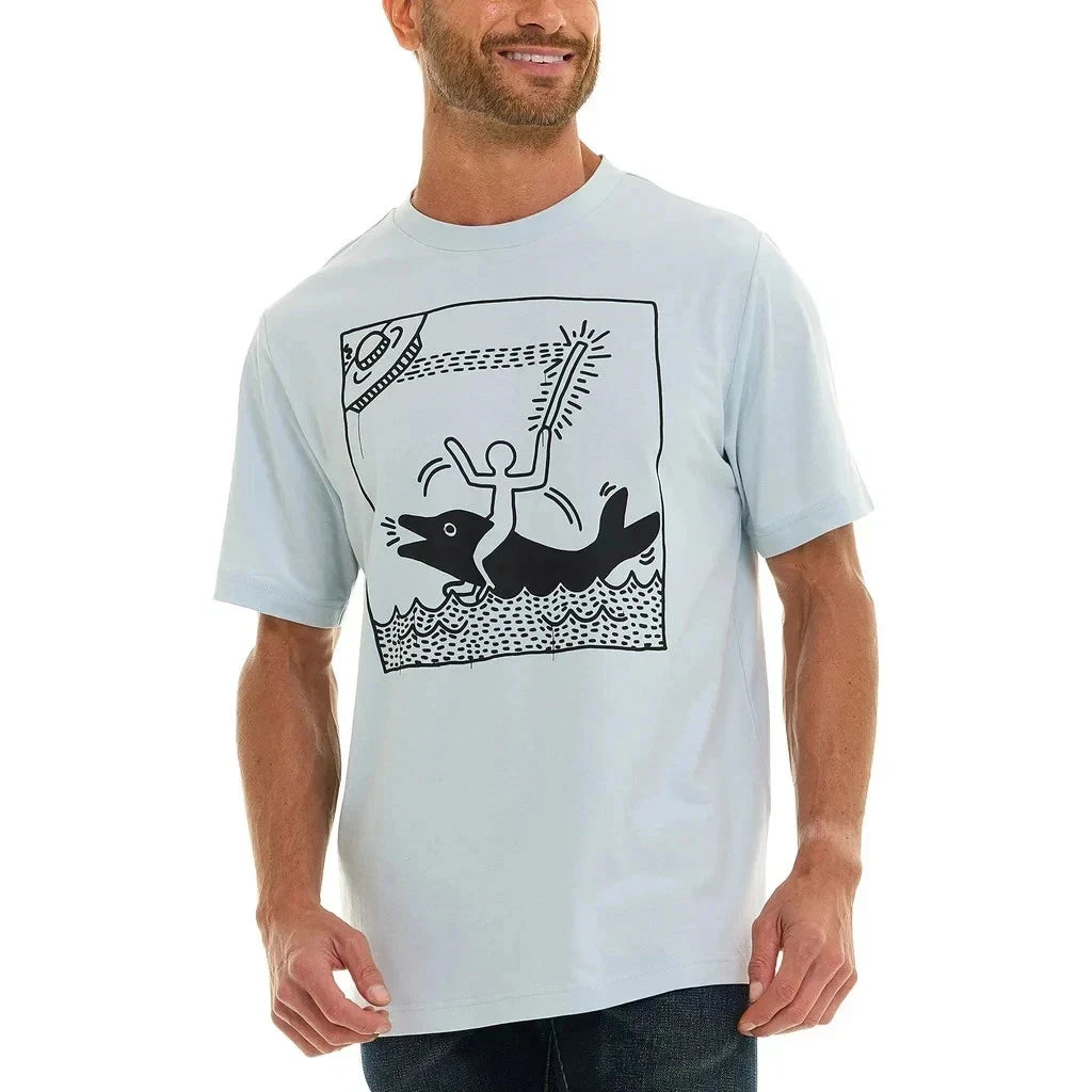 Keith Haring Men's Graphic T-Shirt NWT 100% Cotton Blue Black Beige L XL