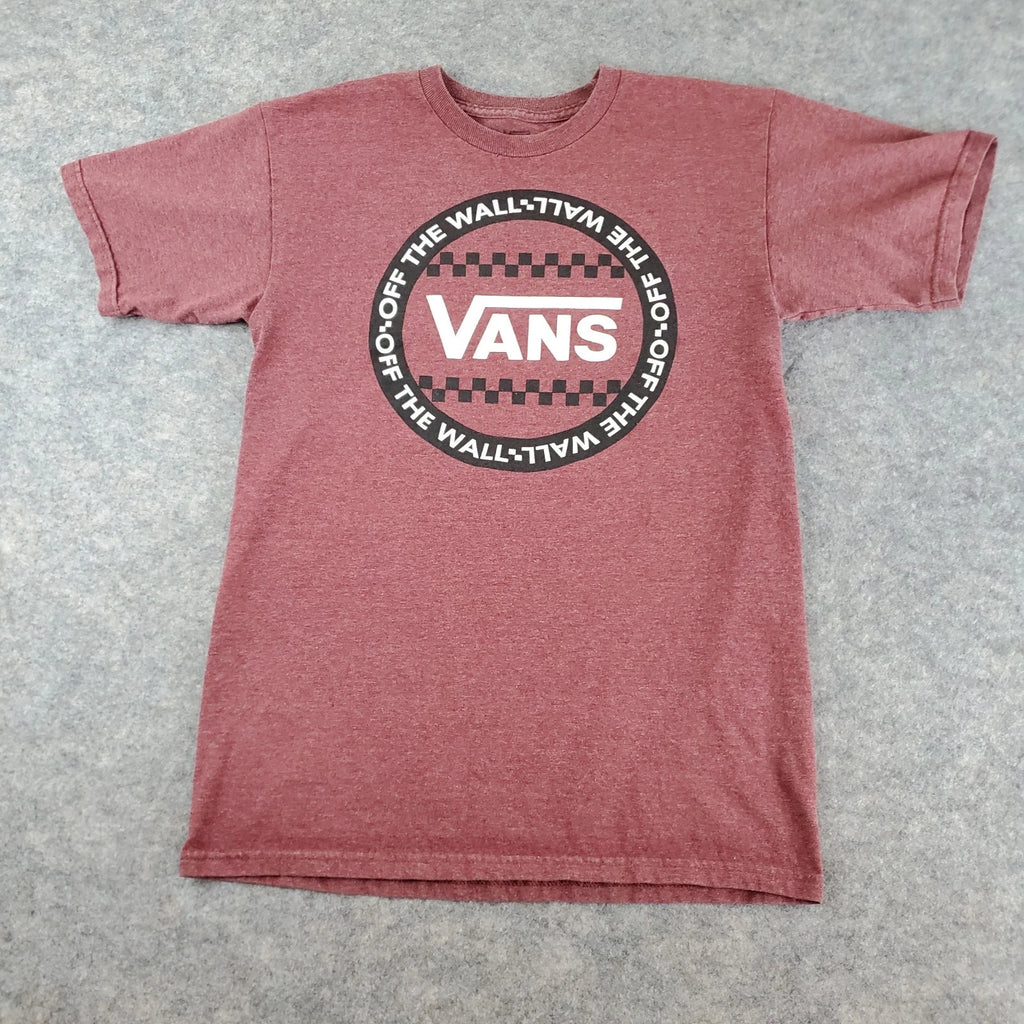 Vans Shirt Mens Small Red Crew Neck Short Sleeve Graphic Stretch Pullover Casual