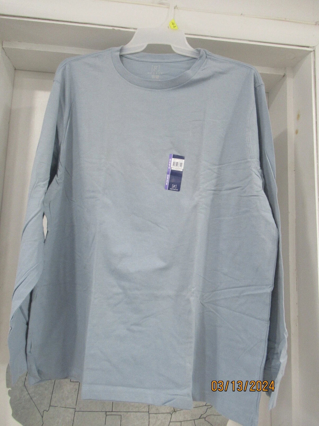 MENS LONG SLEEVE COTTON T SHIRT...LIGHT BLUE.  SIZE 2XL