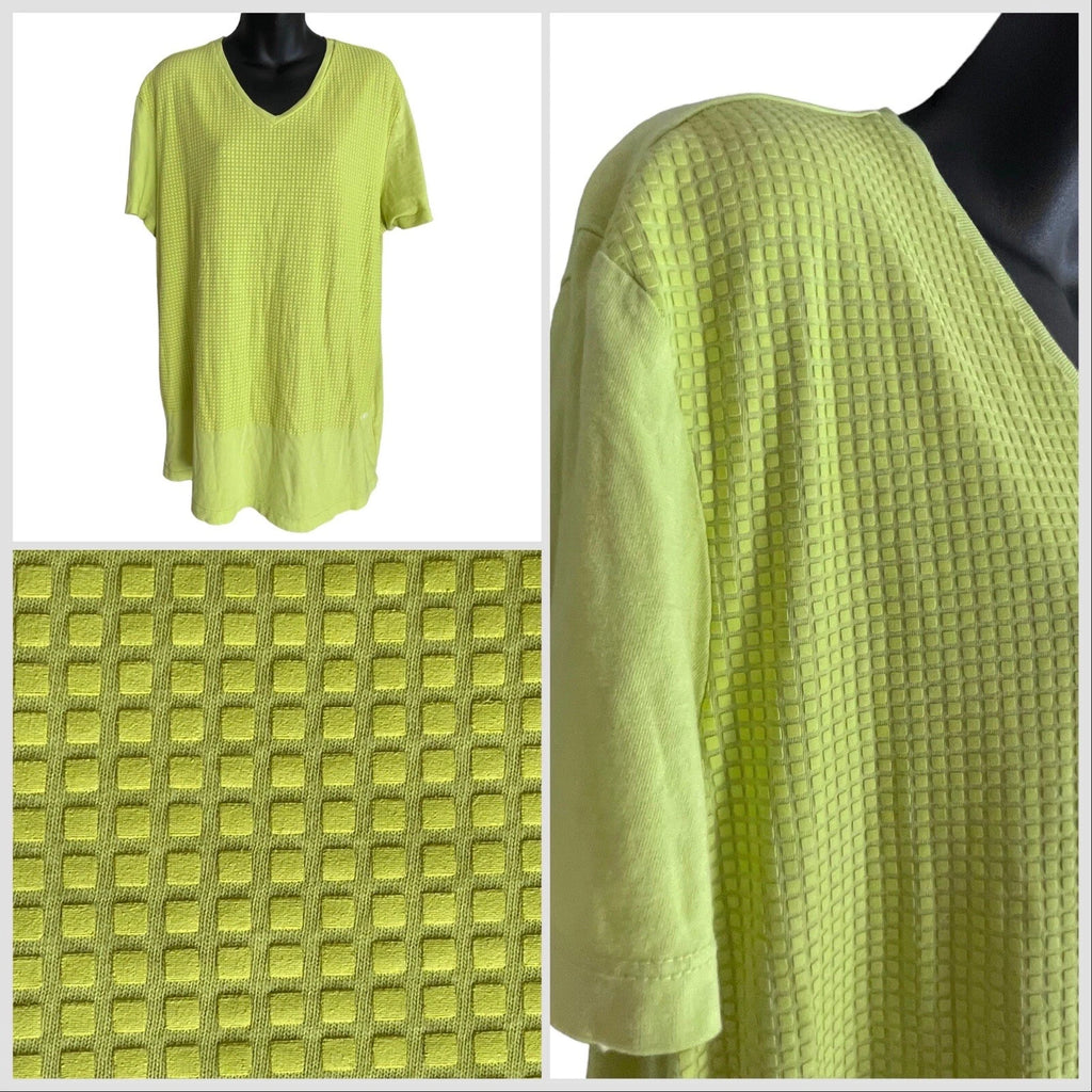 Vintage 1990s Hip Hop CK1 V-Neck Short Sleeve Shirt  Square Green Neon Men L