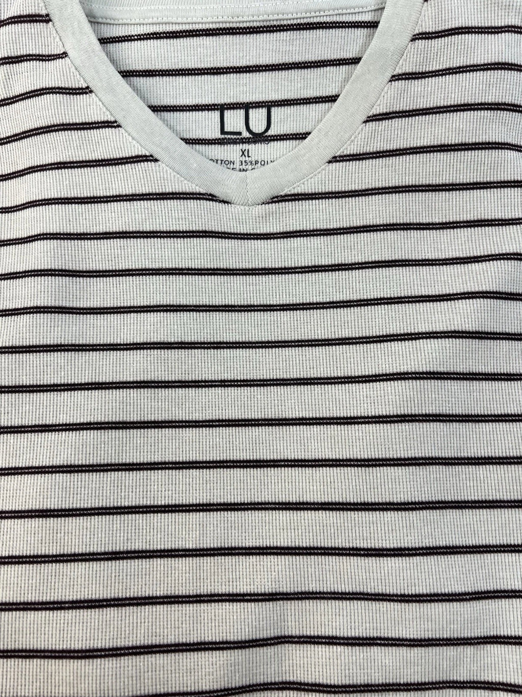 NWOT Linea Uomo LU Cream with Maroon Stripes Waffle Knit Thermal V-Neck Size XL