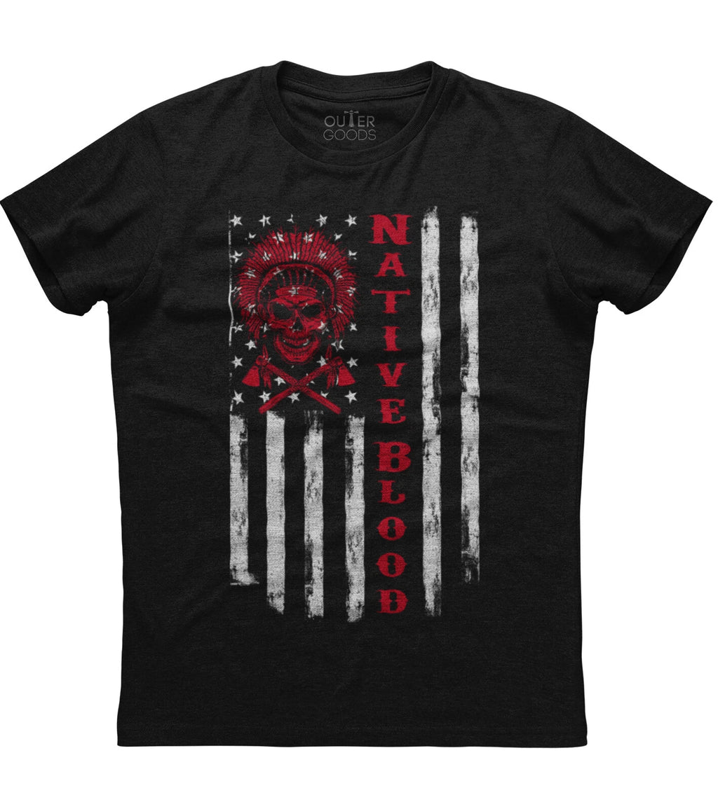 American Flag Native Blood Mens Short Sleeve New Cotton Black T-shirt