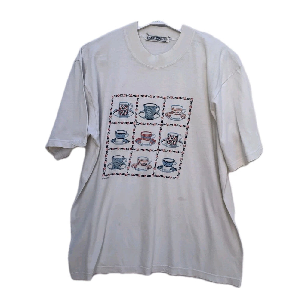 Vintage 1992 Blues Club Teacups Graphic T-Shirt L Japan Aesthetic Rare #Z61