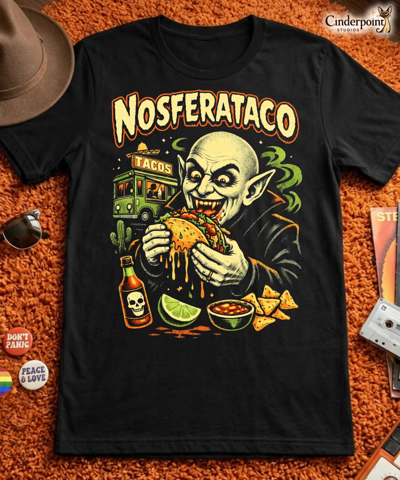 Nosferataco T-Shirt - Funny Nosferatu Vampire Horror Campy Taco Lovers Tee XS-5X