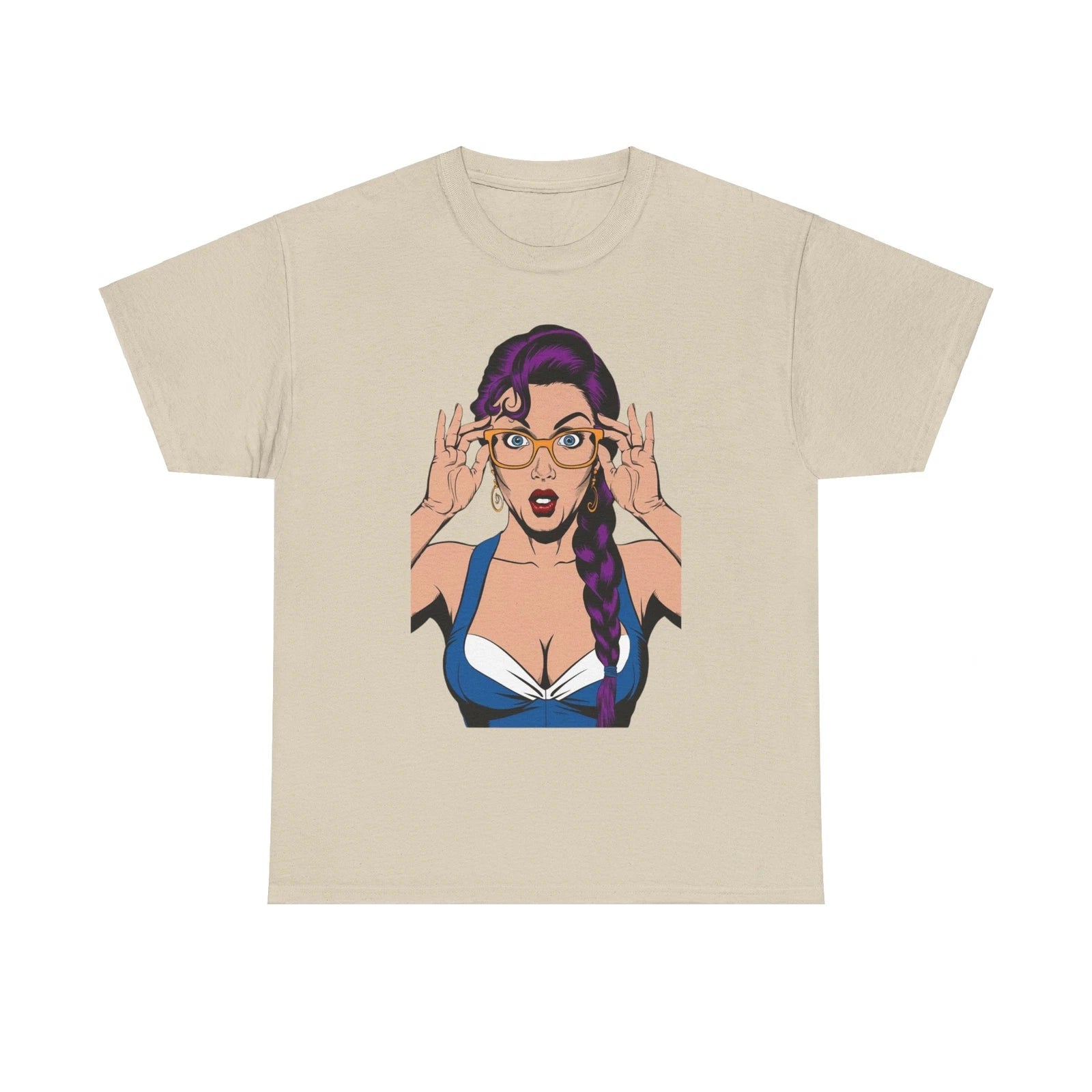 Sexy PopArt Girl Glasses and Braids Tshirt unisex heavy cotton