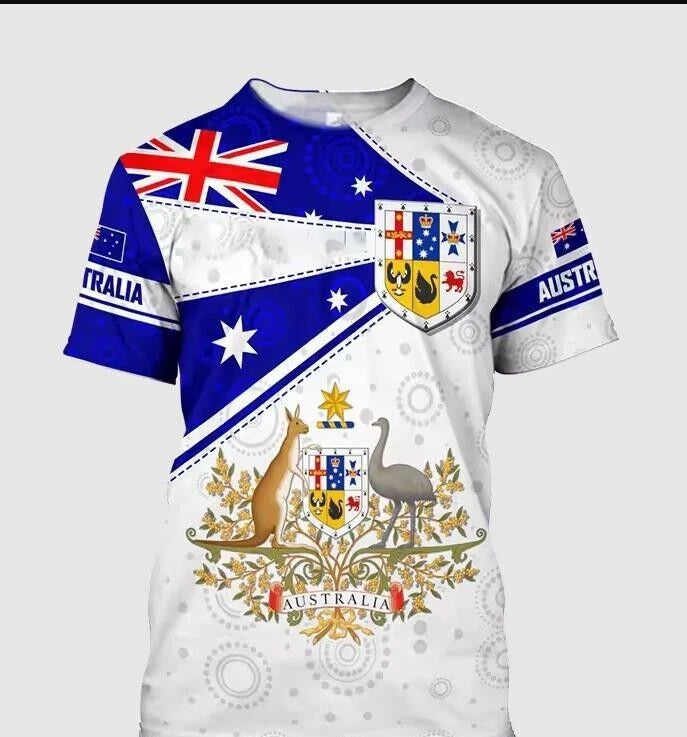 Australian Flag T-Shirt Tops Tees Short Sleeve Breathable Australia Day Summer