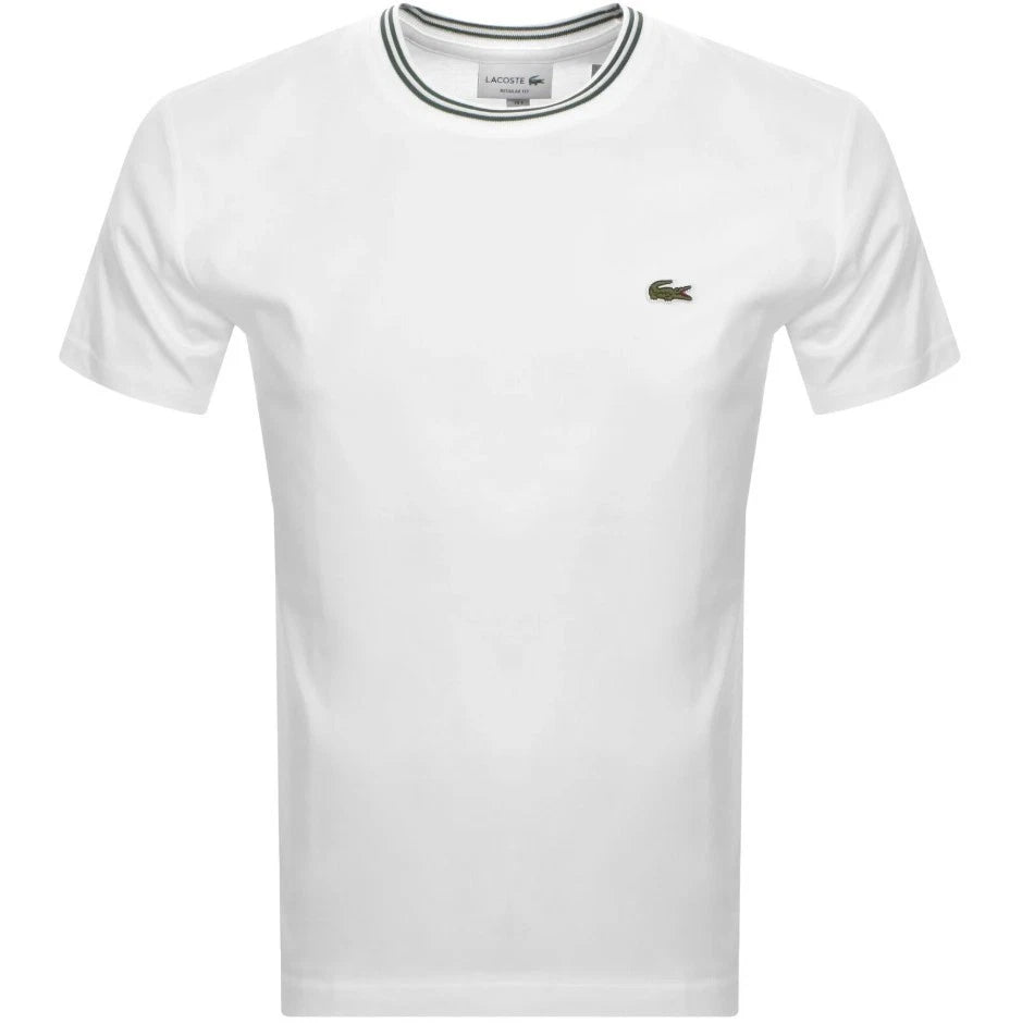 LACOSTE TIPPED CREW COLLAR T-SHIRT WHITE SIZE (8) 3XL RRP £60 BNWT