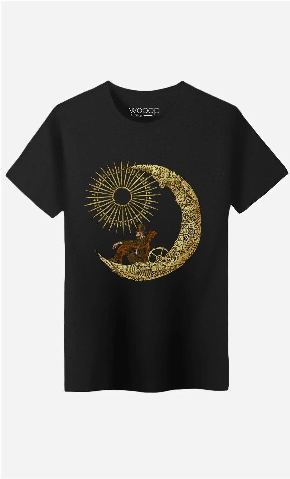 Men's T-Shirt with Sleeves - Moon Travel Colour Black