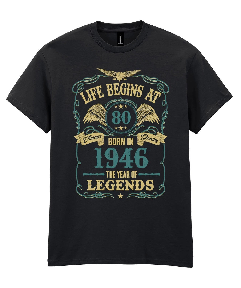 Life Begins at 80 T-Shirt Mens Funny Born In 1946 80th Birthday Gift Grandad Dad