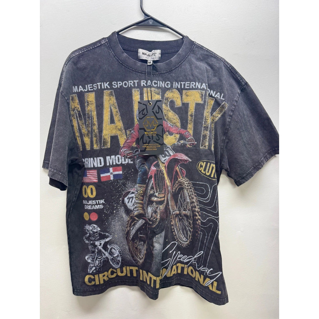 Majestik T Shirt Men Medium Black Built Different Motocross Graphic Rhinestone