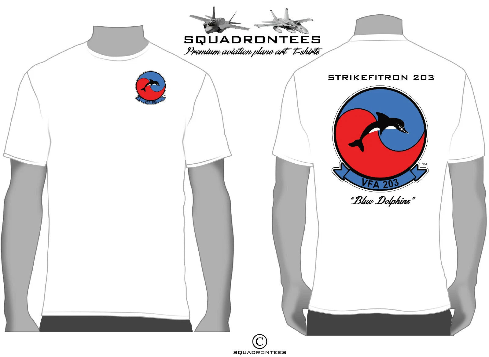 VFA-203 Blue Dolphins Logo Back Squadron T-Shirt - USN Licensed Product