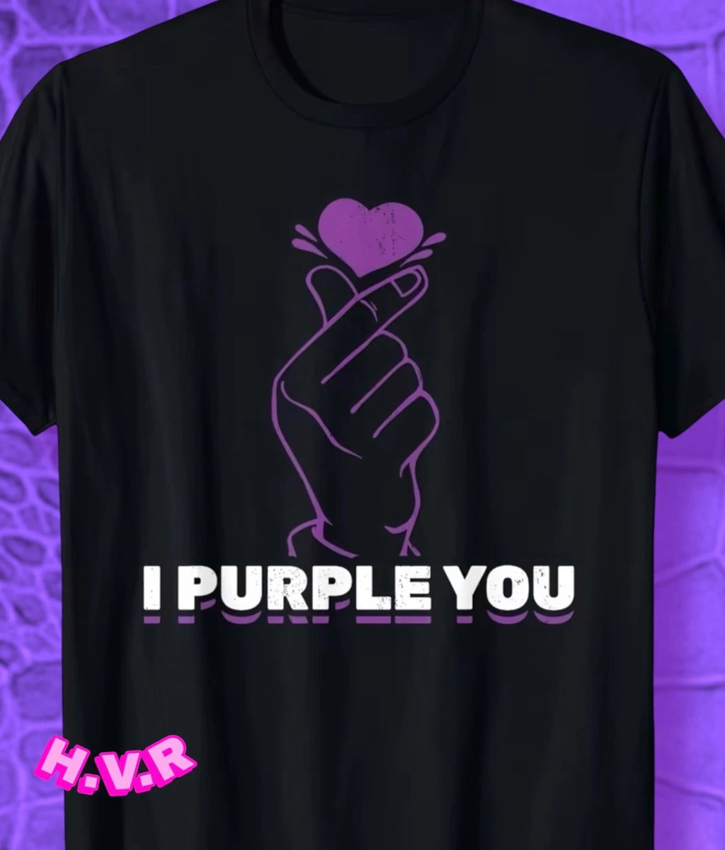 I Love You Purple K-pop Hand Gesture | Street Style, T-Shirt Size 5XL...