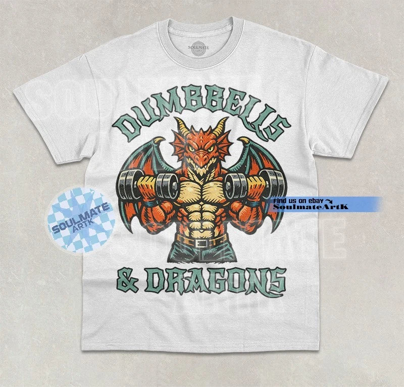 Dumbells & Dragons T-Shirt Funny Meme Gym Lover Joke Graphic Unisex Shirt