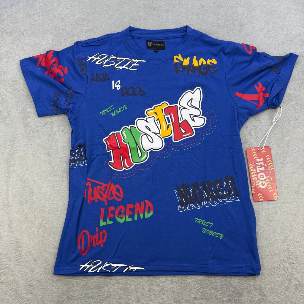 Waimea Graphic Tee Mens Small Blue Hustle Legend Drip Graffiti Streetwear New