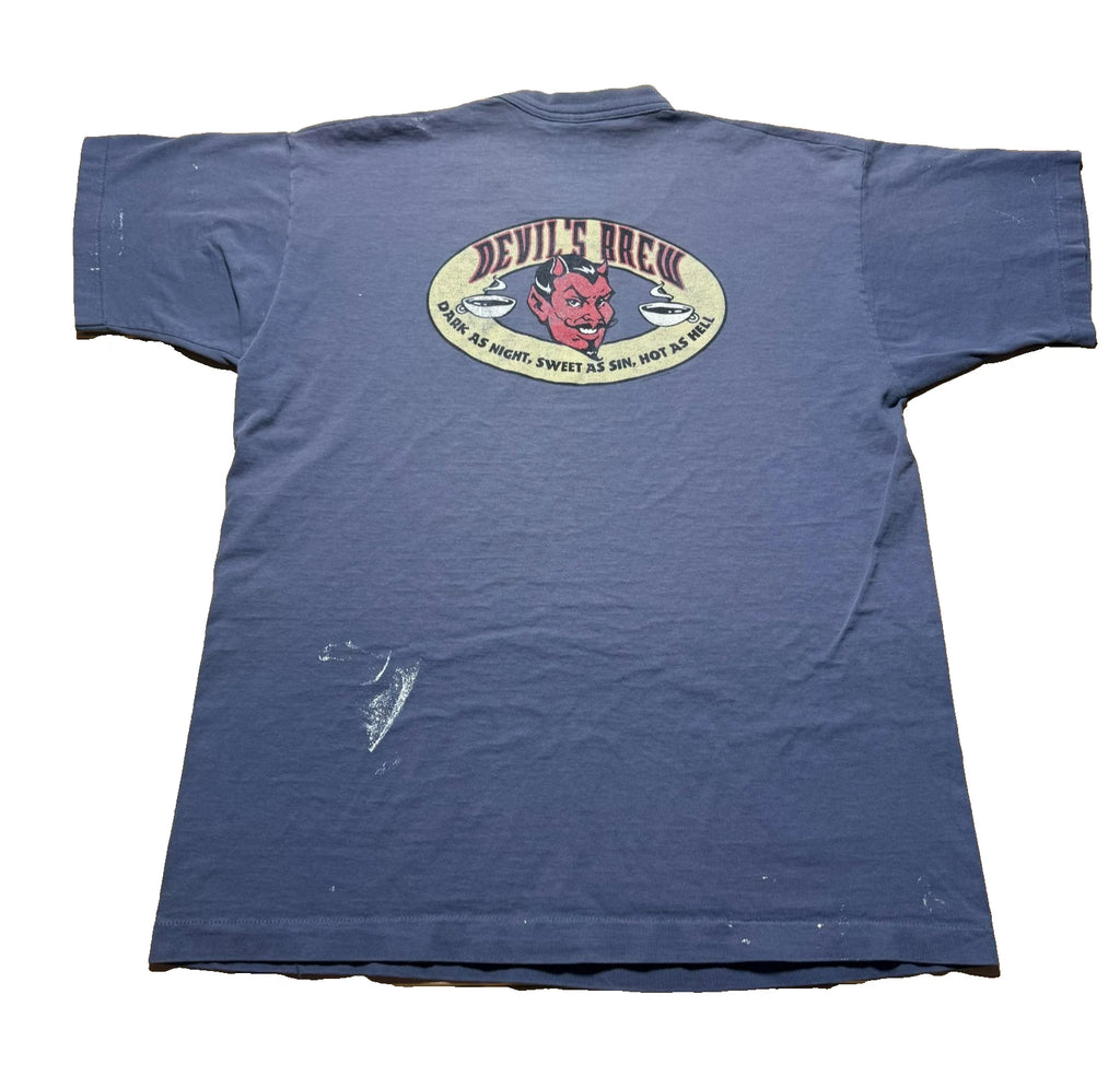Vintage 90s Faded Coffee Culture Borders Books Westlake Devil's Brew Shirt - XL