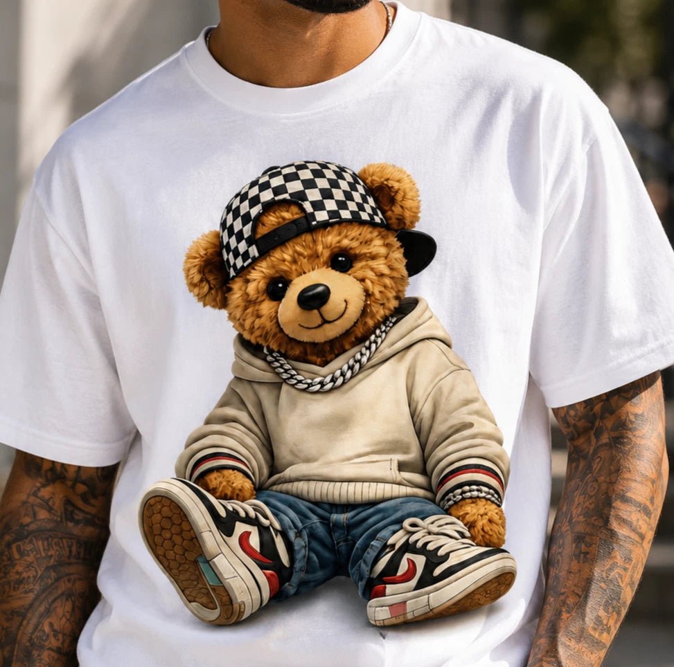 Urban Teddy Bear Graphic T Shirt Mens Street Style Fashion Tee Short Sleeve
