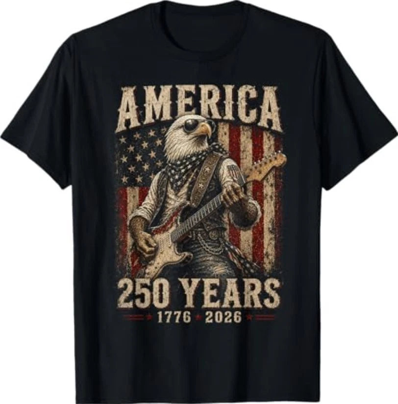 Vintage Eagle Playing Guitar 250 Years America 4th of July T-Shirt
