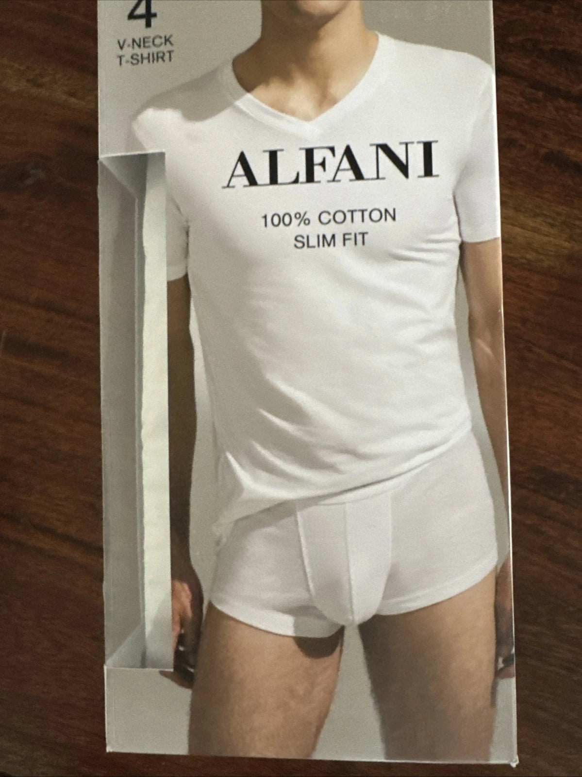 Alfani Men’s 4-Pack Slim Fit V-Neck Cotton Undershirts T-Shirt White Small