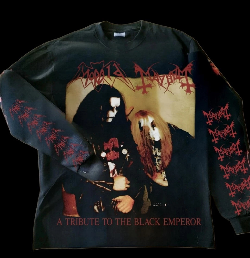 MAYHEM MORBID LONG SLEEVE MODERN ON PREMIUM HEAVYWEIGHT T SHIRT