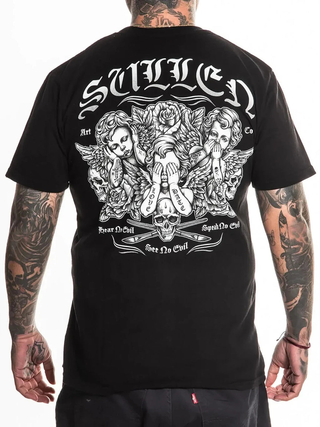 Sullen Men's See No Evil Short Sleeve Premium T-shirt Tattoo Art Skull Tee