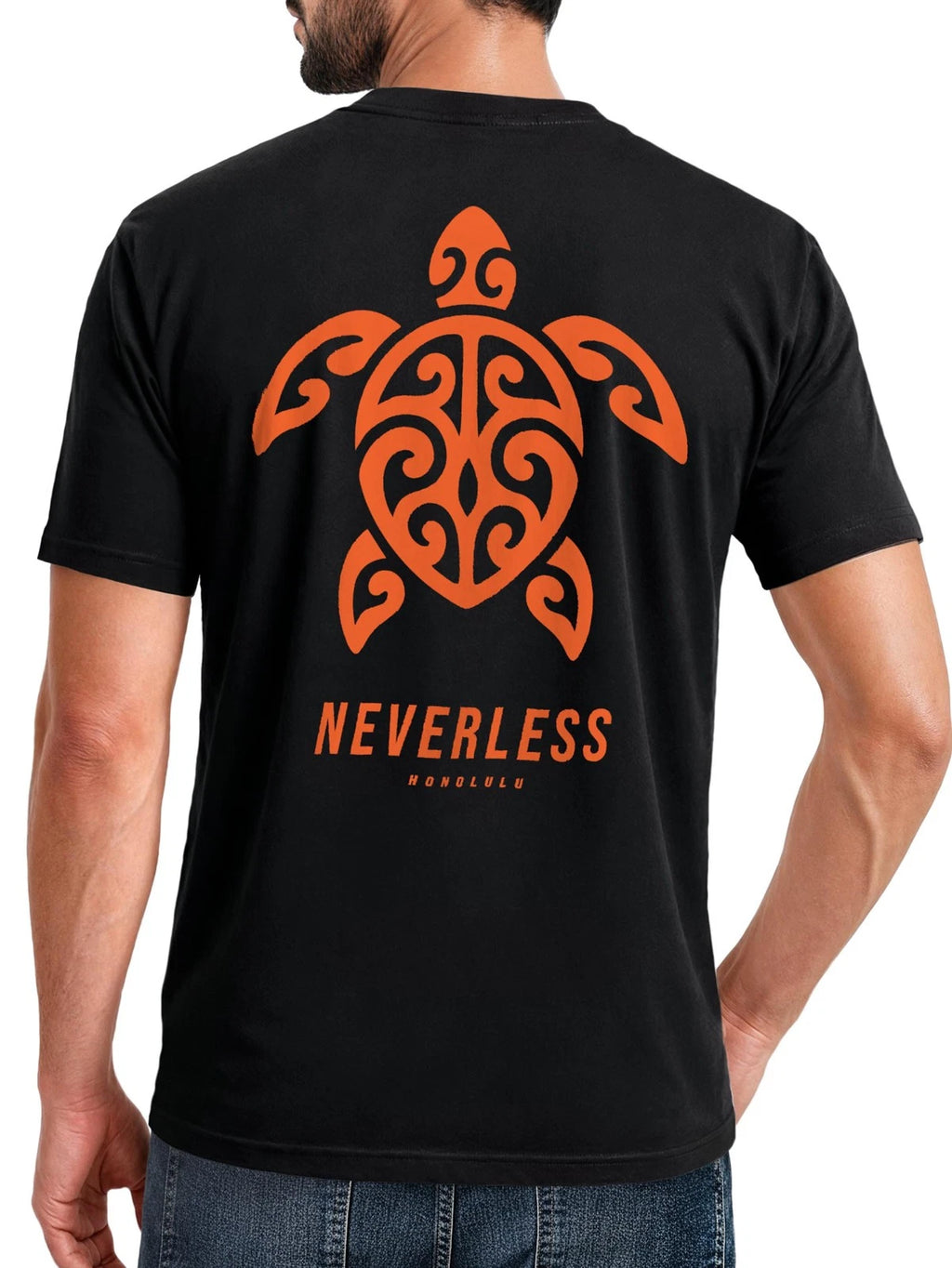 Men's T-Shirt Back Print - Beach Design Honolulu Turtle - Cotton Shirt Men