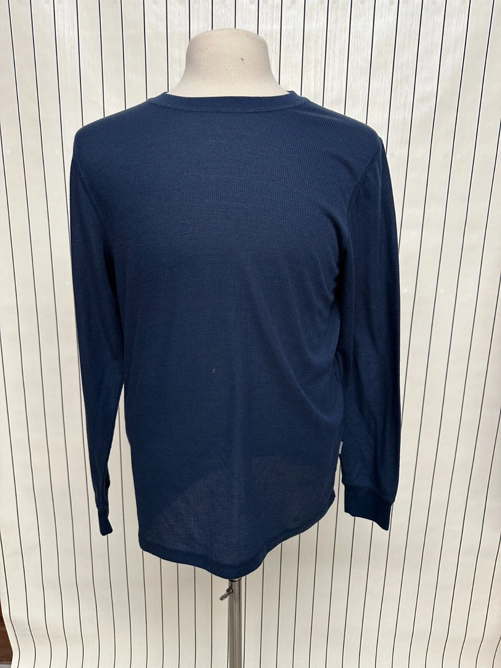 Perry Ellis Tee Shirt Mens Navy Thermal Fitted Long Sleeve Crew Neck Size L