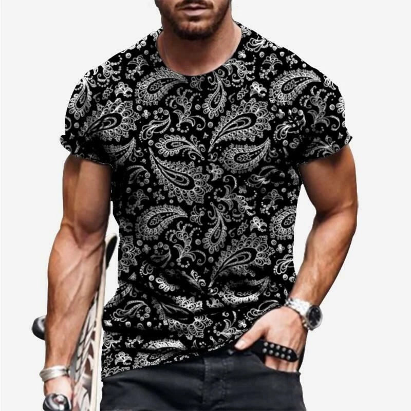 T-Shirt Men's Paisley Fashion Short Sleeve Black Casual Fashion Soft Tee T Shirt