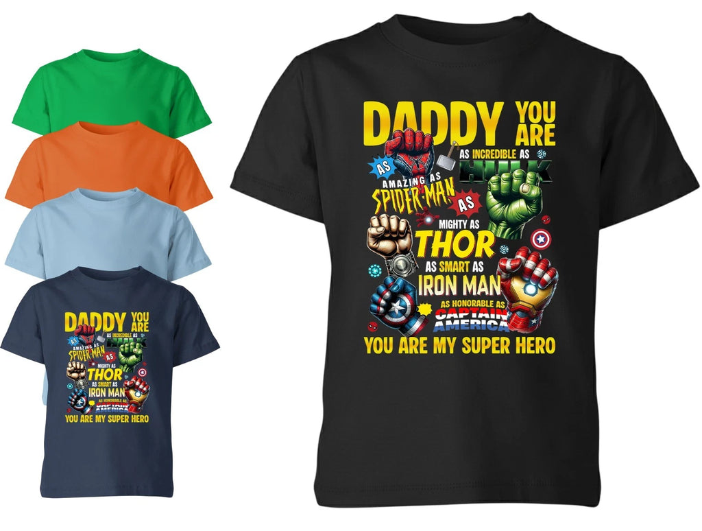 Daddy Superhero Fathers Day Kids T Shirt Funny Gift Boy Girl Hero Dad Tee