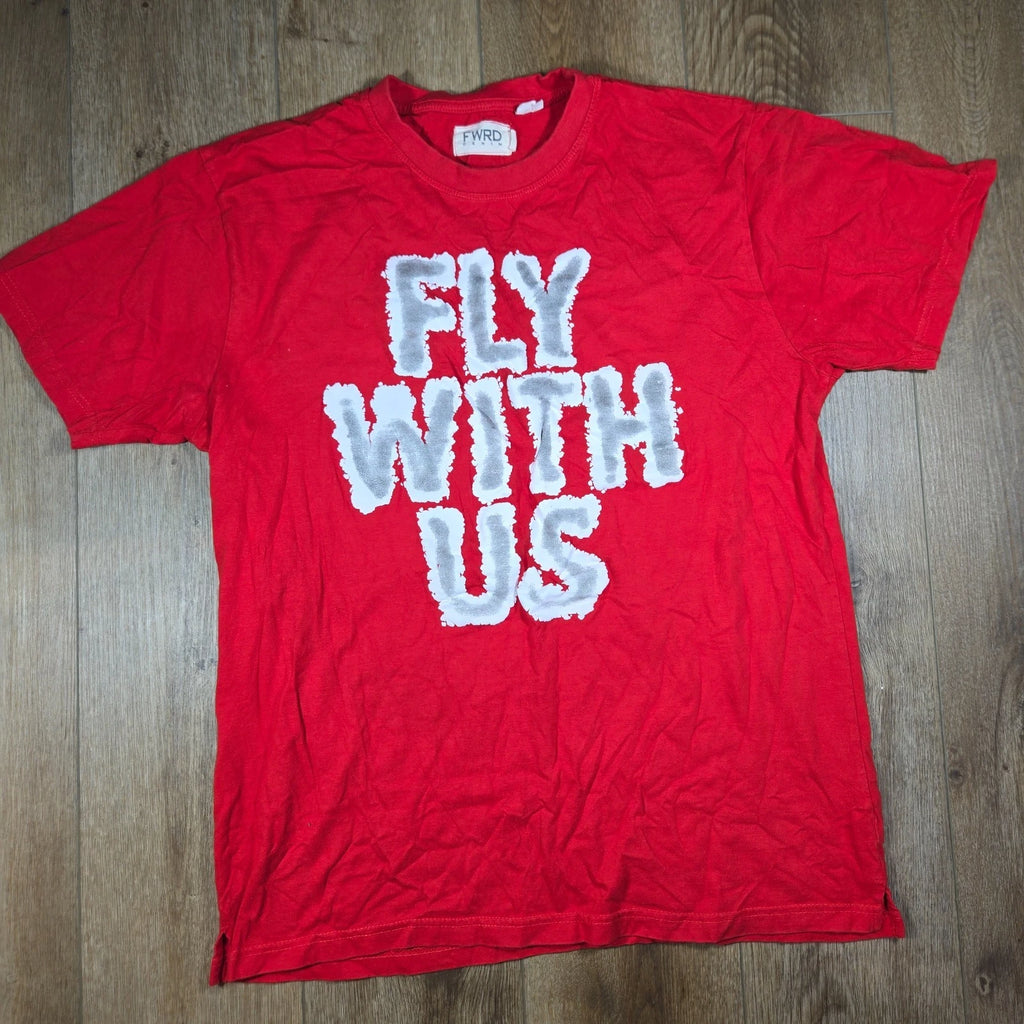 FWRD Denim T-Shirt Men’s 2XL Red Fly With Us Graphic Tee Y2K Rap Streetwear