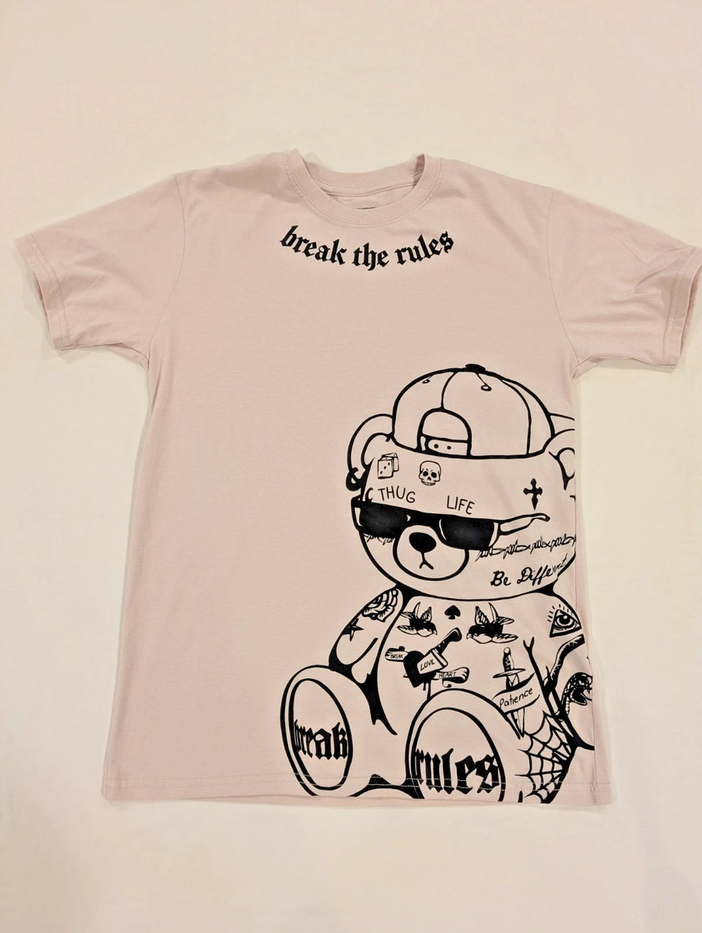 REGSTR Graphic Tee M Beige Streetwear Shirt “Break the Rules” Thug Life