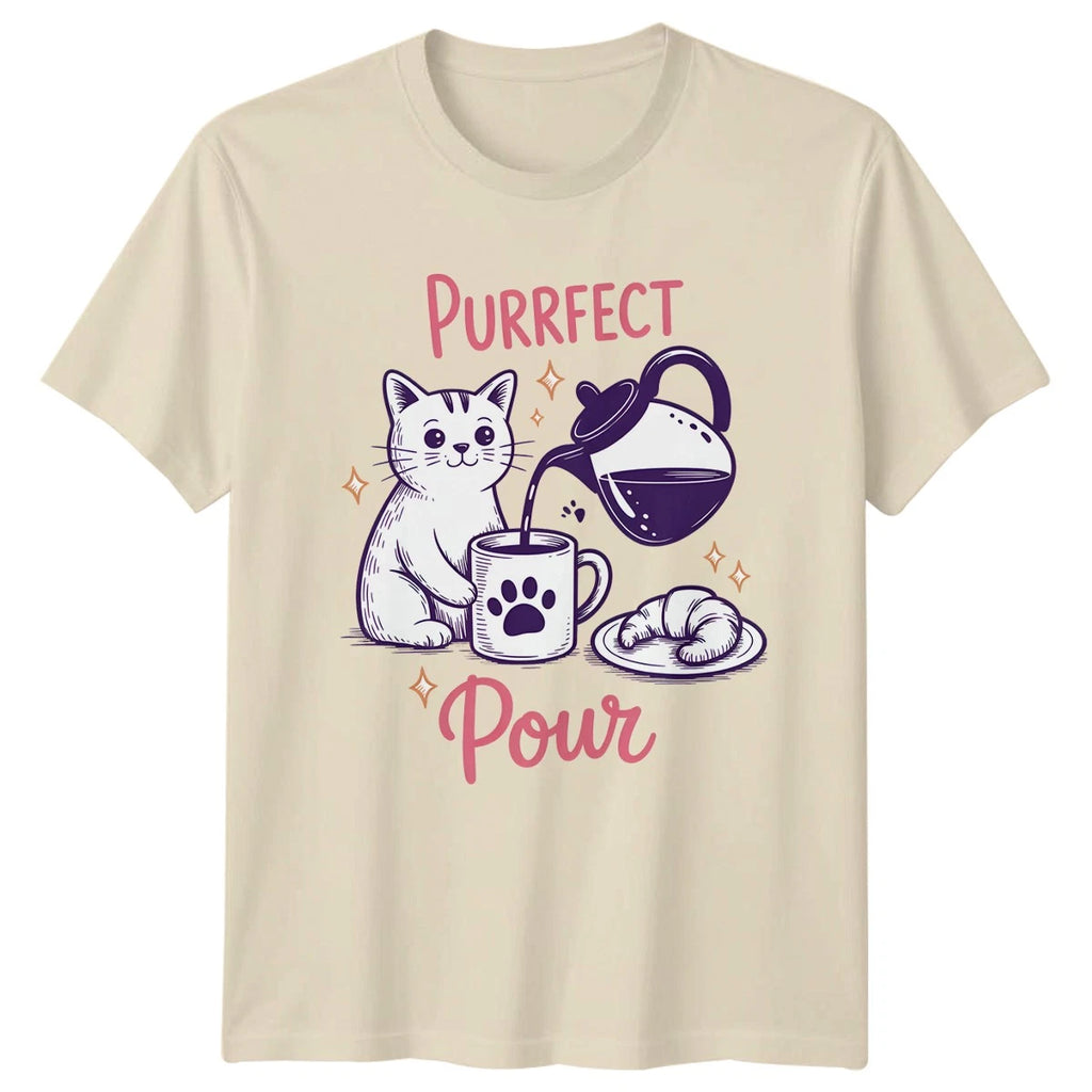 Purrfect Pour Womens T-Shirt Coffee Lover Cats Birthday Gift For Her