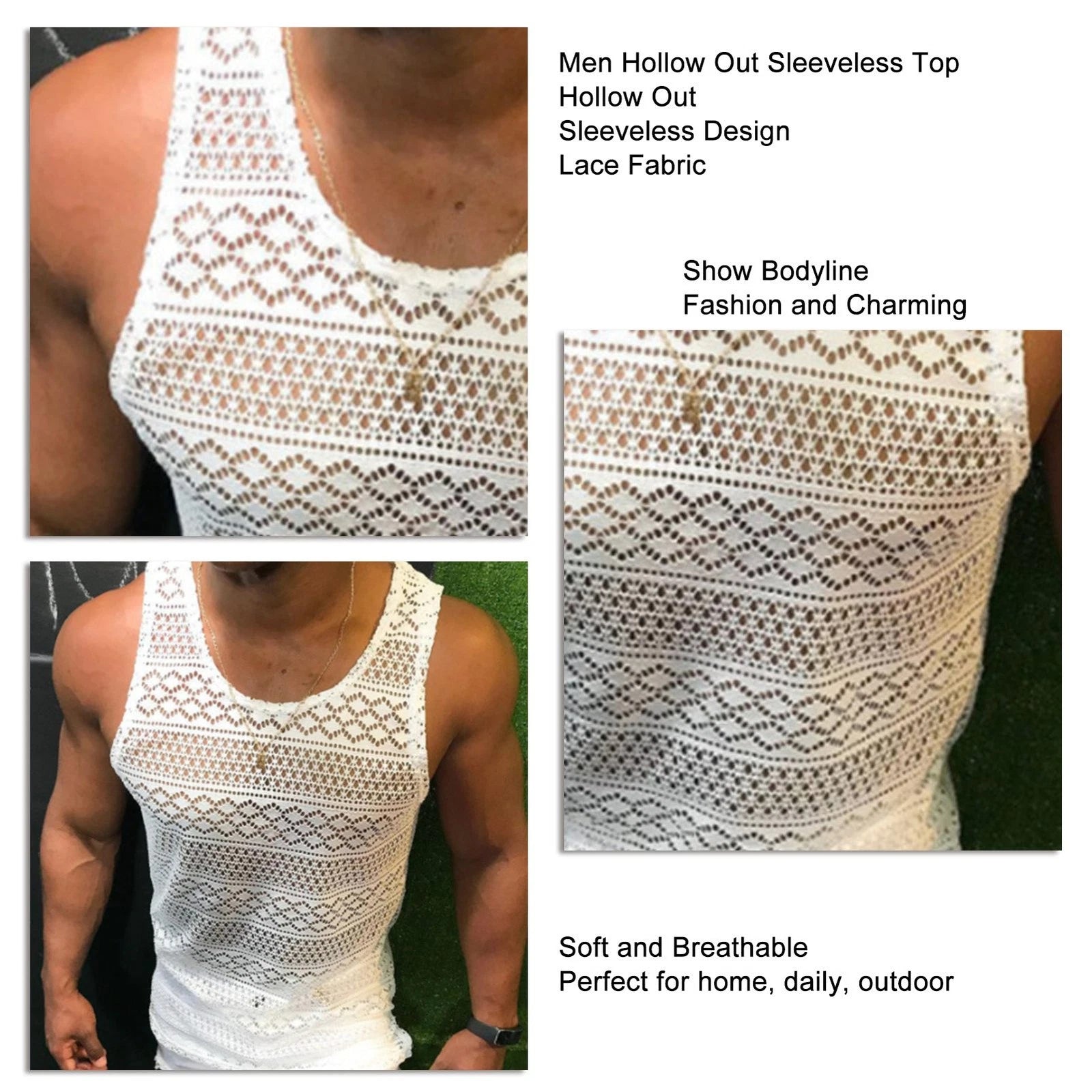 Men Lace Shirt Stylish Breathable Vest For Summer Casual Wear Recommended GEV