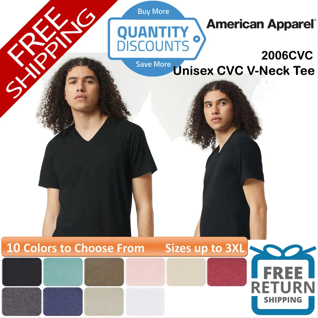 American Apparel CVC V-Neck T Shirt Plain Blank Short Sleeve Up To 3XL 2006CVC