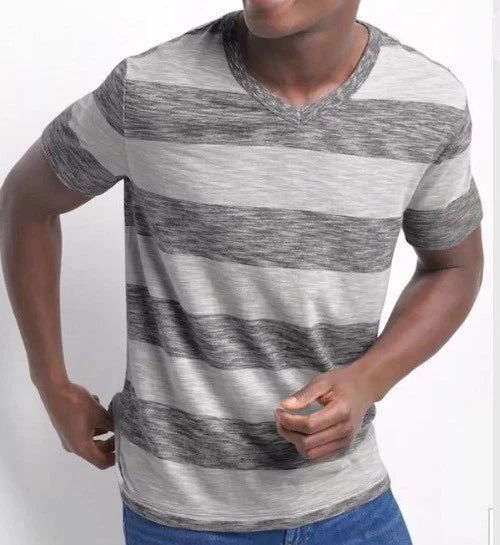 NWT Gap Rugby Stripe V-neck Slub Tee, Gray Stripe, Medium