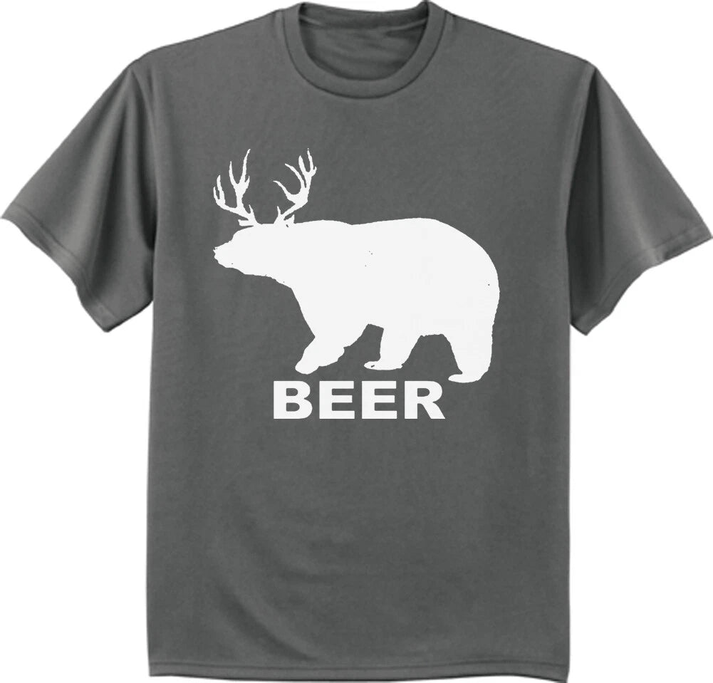 Funny Beer Deer Bear T-shirt Mens Graphic Tee Dad Gifts Hunting
