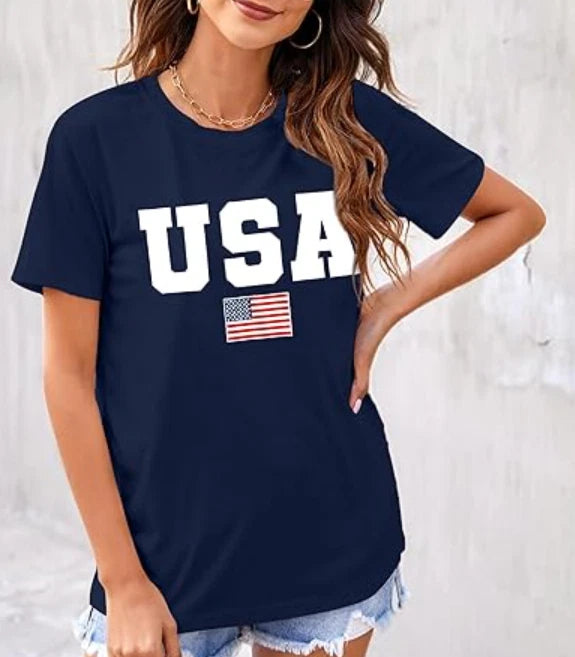 American Flag Shirts for Women: 4th of July T Shirt Funny USA Print Tees Patriot