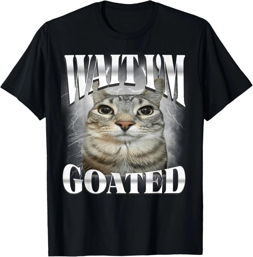 Wait I'm Goated Cat Silly Funny Cat Meme Men Women Graphic unisex T-Shirt