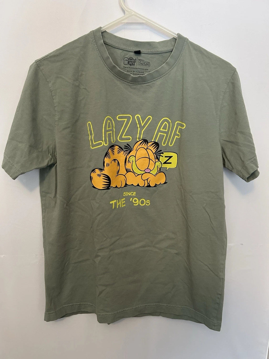 The Souled Store Garfield "Lazy AF Since The '90s" Sage Green T-Shirt Size Small