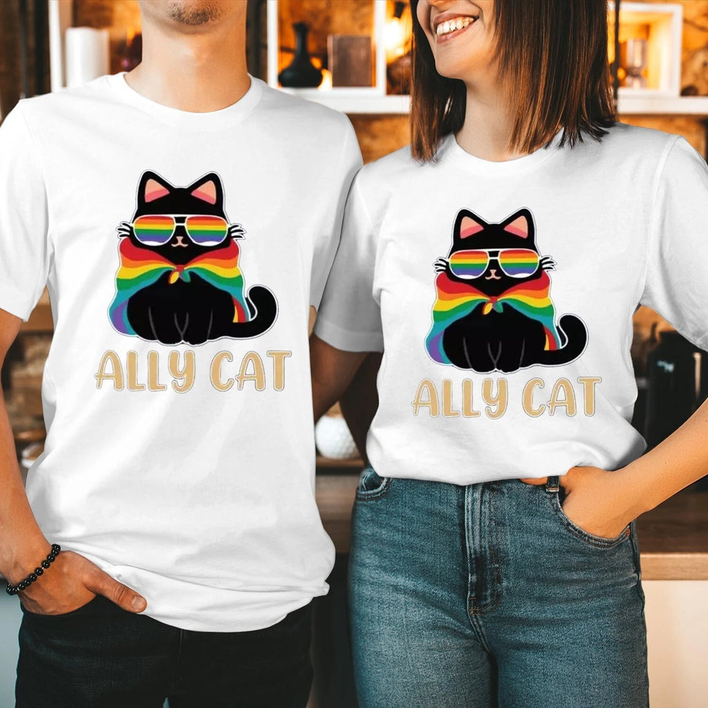 T-SHIRT (P 3 ) Rainbow Pride Ally Cat Love Heart Gay  Month LGBTQ Trans Gift