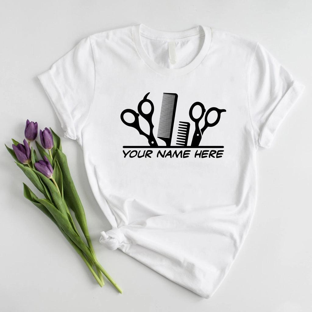 Personalized Barber Name T-Shirt, Custom Printed Hairdresser Gift Unisex Tee Top