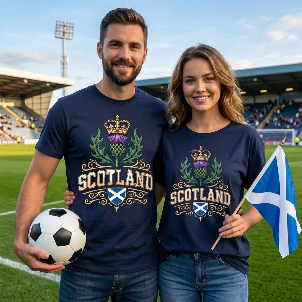 Scotland Football T-Shirt Thistle Crown Shield Supporter Top Graphic Gift Tee