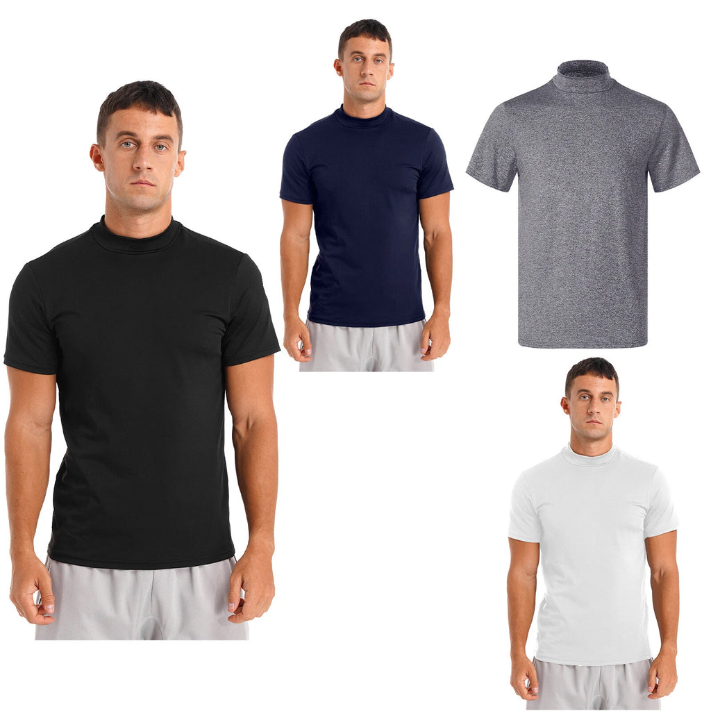 Men's short sleeve undershirt basic T-shirt stand-up collar casual shirt short sleeve shirt