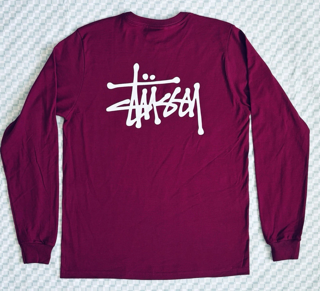 Stussy Basic Logo Tee Mens SM Pink Purple Long Sleeve