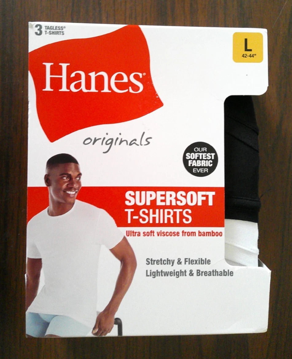 New 3 Mens Hanes Supersoft Crew Neck T-Shirts Size Large Undershirts