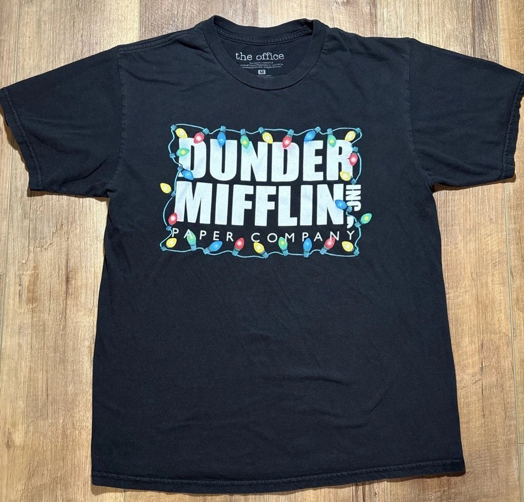 The Office Dunder Mifflin T-Shirt Mens Medium Black Holiday Christmas Lights Dad