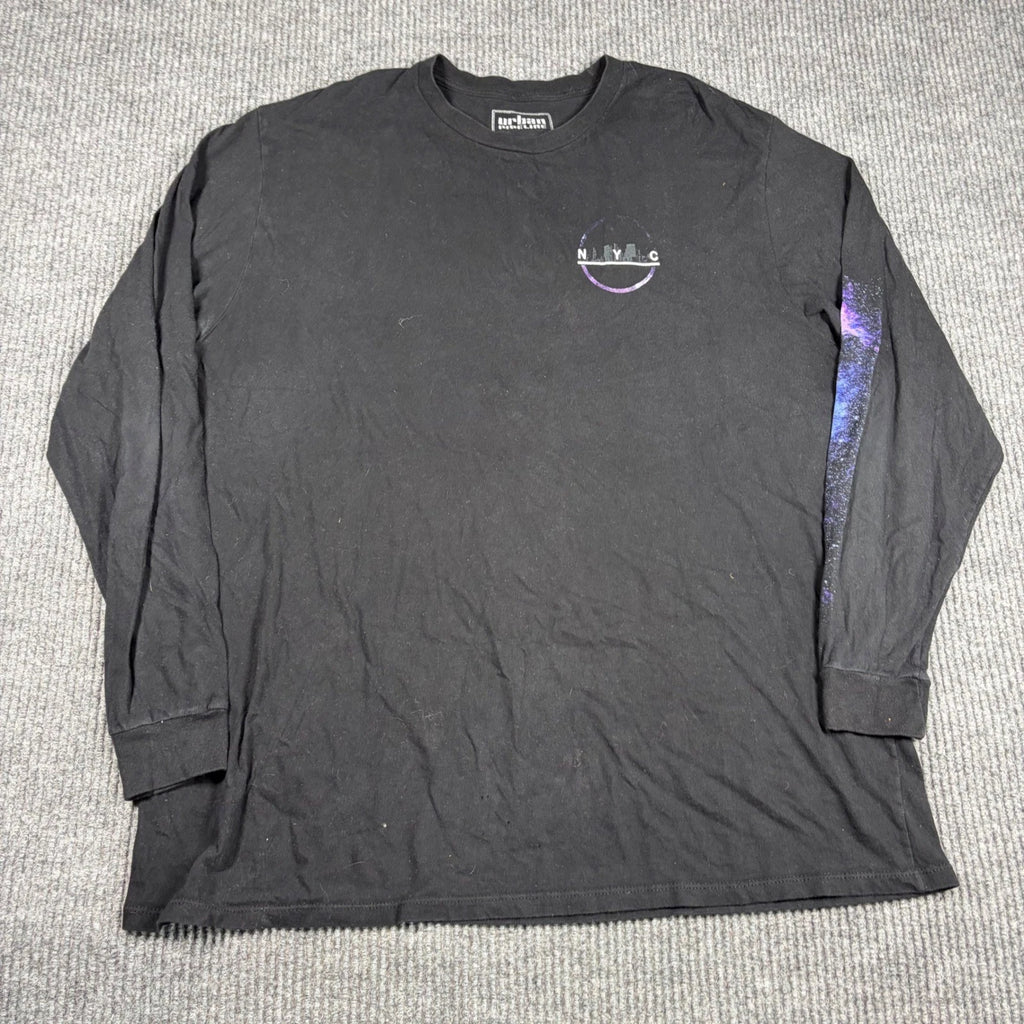 Urban Pipeline Shirt Mens XL Black Long Sleeve NYC Skyline Galaxy Graphic