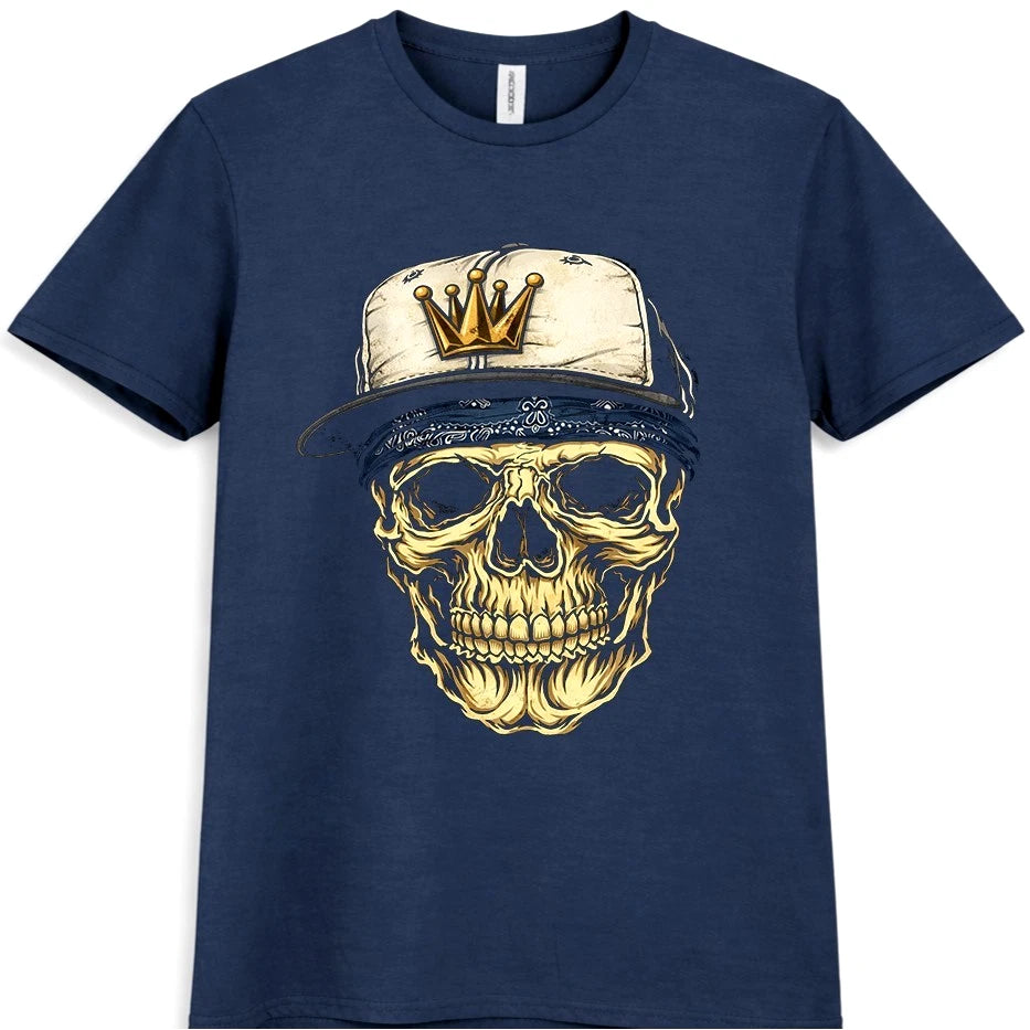Gold Crown Skull T-Shirt Snapback Cap Hip Hop Street Style Gothic Graphic Tee